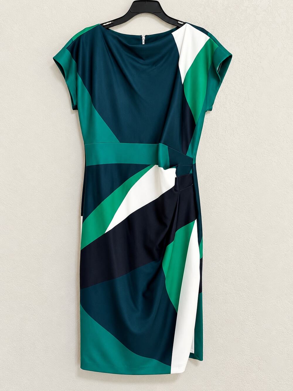 Donna Karan New York Colorblock Sheath Midi Dress Green Navy Ivory Size 12